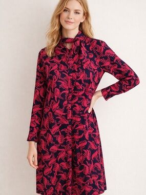 Diane Von Furstenberg Navy and Fuchsia Long Sleeve Dress